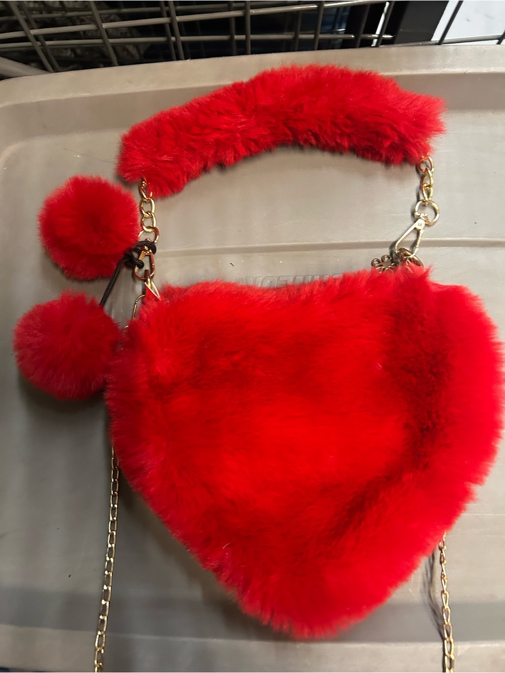 Valentine Red Faux Fur Heart Crossbody plush novelty bag